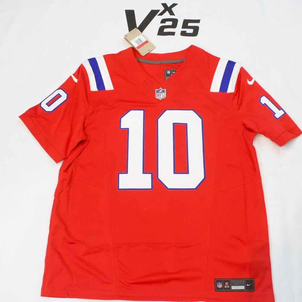 Men's On Field Nike New England Patriots Drake Maye Red Alternate Jersey Size Lg